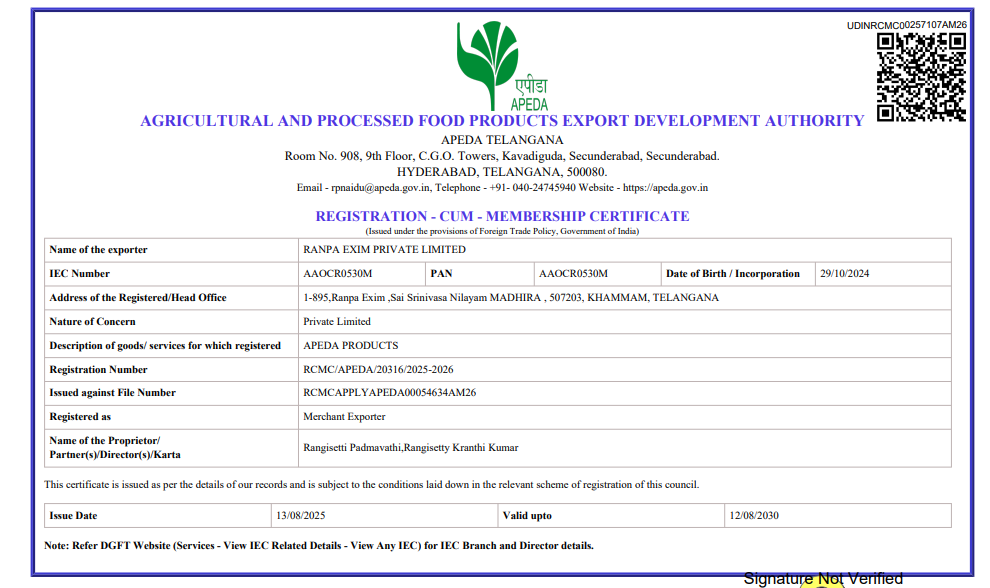 APEDA Certificate